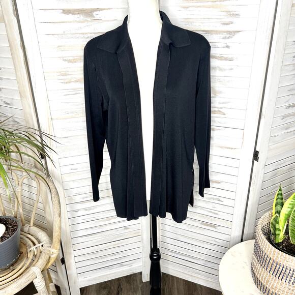 MISOOK Women's Size Petite Large Open Front Collared Knit Blazer Black Career - Picture 11 of 12